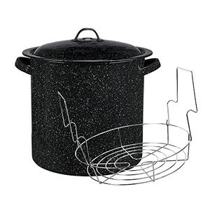Granite Ware Water Bath Canner with Collapsible Jar Rack, 15.5 Quarts - Durable Enamel Steel Pot for Efficient Canning & Cooking, Non-Stick Surface - Safe for Gas & Electric Stovetops (Speckled Black)