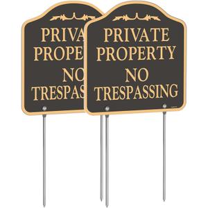 Large (2 Pack) No Trespassing Signs Private Property, Metal, Aluminum, Includes Metal Yard Stakes for Easy Installation, 12x12 Inches