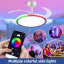 BAYSQUIRREL Slim RGB Retractable Ceiling Fan with Light and APP/Remote Control, 42inch Modern Smart Ceiling Fan with Bluetooth Speaker, Dimmable Full Spectrum with Memory, 6-Speed Reversible Fan,White