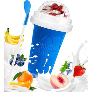 1 Pack Slushie Cup, Slushy Maker Cups, Magic Frozen Squeeze Cups for Ice Cream Juice Milk Yogurt, DIY Smoothie Cooling Cup with Lid and Straw for Kids Friends Family Blue