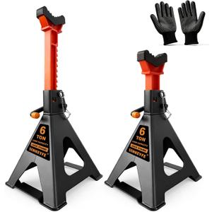 6 Ton (13,200 LBs) Jack Stands with Crossbars,Double Pin Locking,Rubber Cover,Large Foot Base,15"-22" Adjustable Height,Heavy Duty Car Jack Stands,Lifting Bus,RV,SUV,MPV,Pickup Truck,2 Pack (6Ton Load Capacity, orange-upgraded)