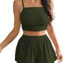 OYOANGLE Women's Pajama Top Ribbed Knit Cami Crop Top  (Large, Green)