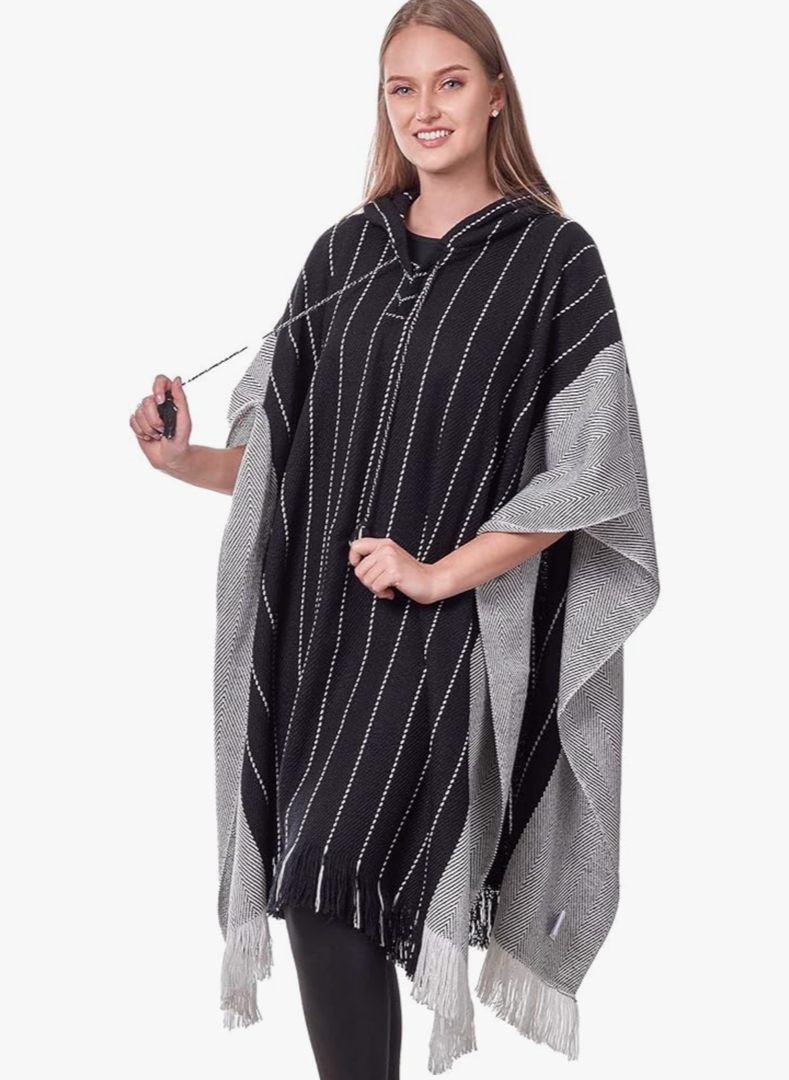 Alpaca Cape Poncho for Women - Black and White Knitted Shawl, One Size Alpaca Cape Poncho for Women - Black and White Knitted Shawl, One Size