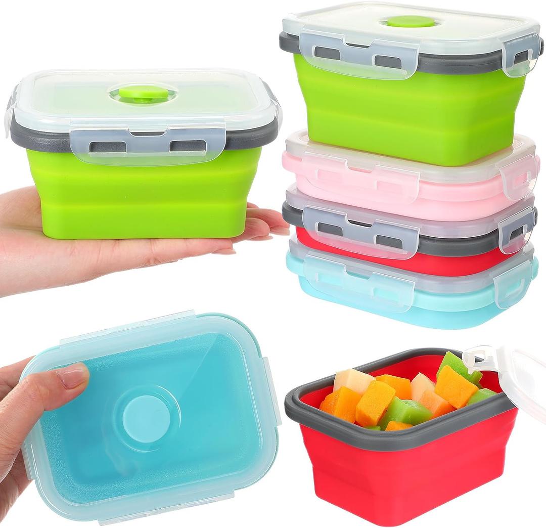 Potchen 4 Pcs Camping Bowls with Lids Collapsible Silicon Travel Bowls 12 oz Expandable Food Storage Containers Sets Portable Folding for Salad Travel Heat Resistant