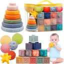 Montessori Toys for Babies 6-12 Months, Soft Baby Blocks Toys Set, 3 in 1 Infant Stacking Building Blocks, Teething Toys Sensory Balls Educational Learning Toys for Toddlers 3-6-9-11 Months Boys Girls