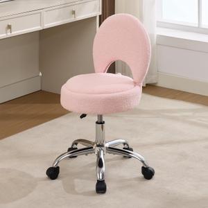 Home Office Chair Foldable Vanity Chair Vanity Stool with Storage 15.8" Spacious Seat 360 Swivel Height Adjustable Light Pink
