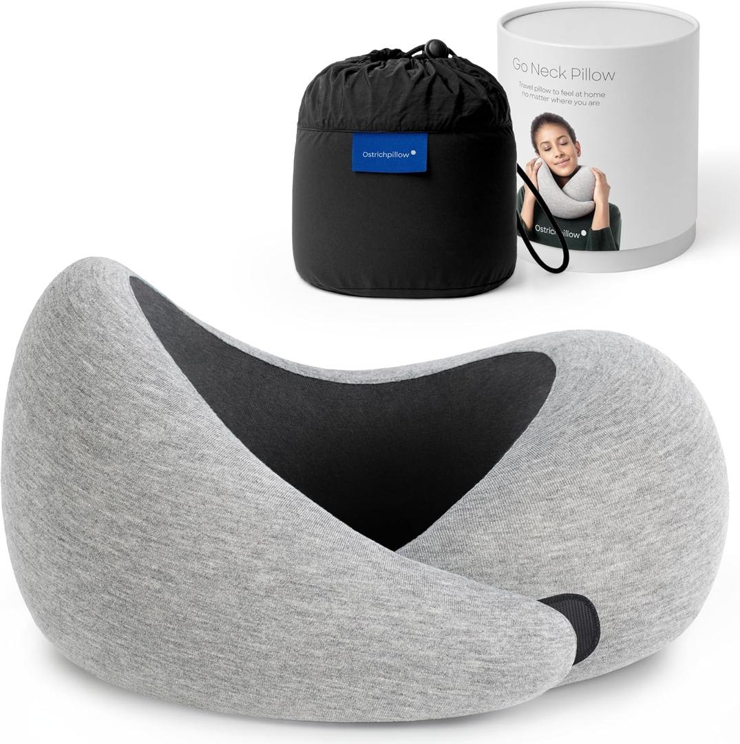 Ostrichpillow Go Neck Pillow, Travel Pillows for Airplanes, Premium Memory Foam Travel Pillow, 360 Ergonomic Design, Asymmetrical Sides, Travel Bag Included, Washable Modal Cover (Onesize, Midnight Gray)