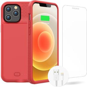 GIN FOXI iPhone 12 Pro Max 7000mAh Battery Case - Ultra-Slim, Rechargeable, Anti-Fall, Red (6.7 inch)