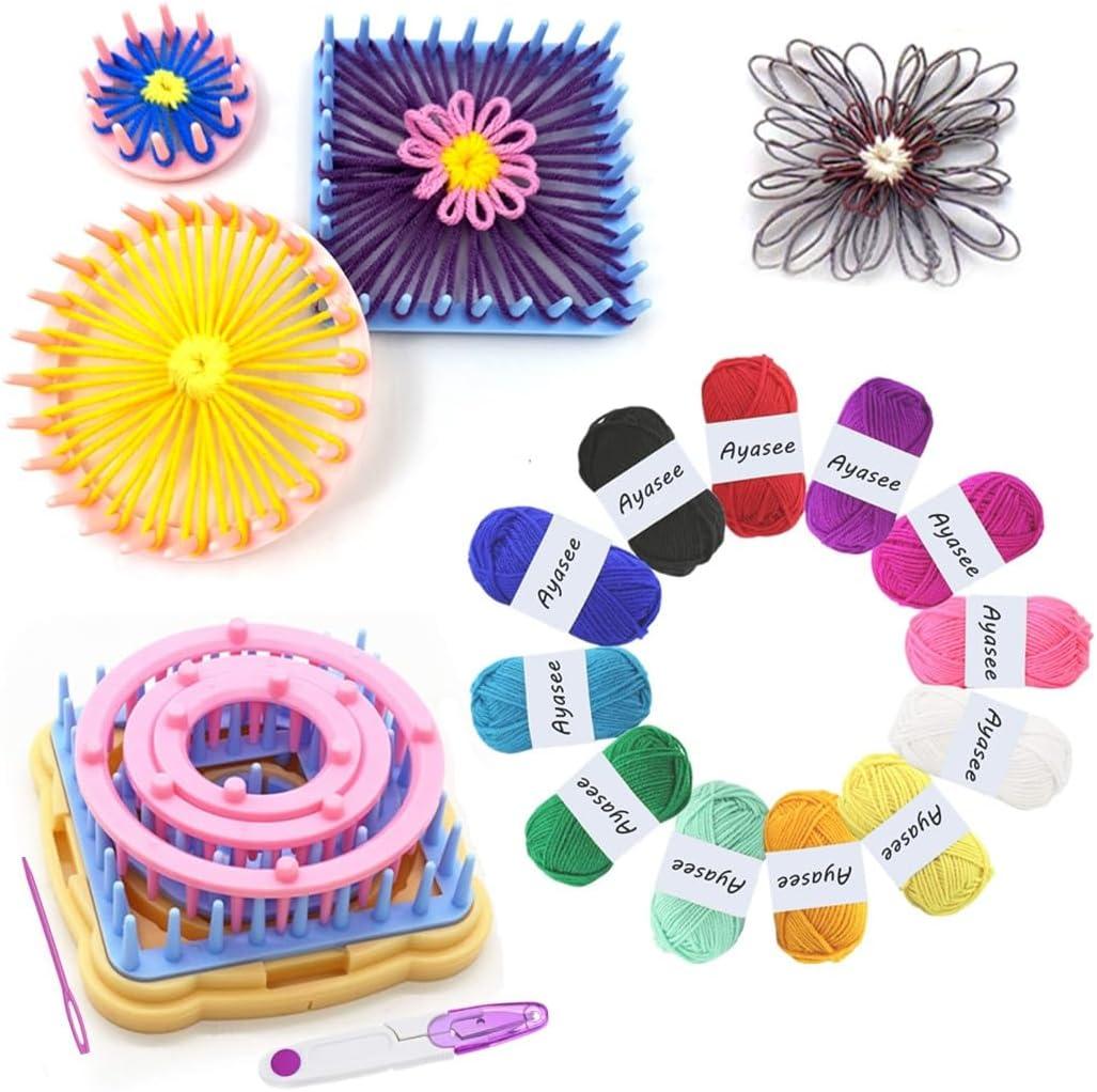 Ayasee Weaving Loom Kit, Flower Knitting Loom Kit, Frame Looms, Knitting Wool, Round/Square Knitting Looms Craft Kit Multi Color (Flower Maker + Yarn)