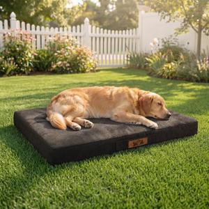 Sytopia Indestructible Dog Bed, 42" XL Chew Proof Dog Bed for Extra Large Dogs (90 lbs), Durable Waterproof Pet Bed, Chew Resistant Dog Crate Pad, Washable Cover, Indoor & Outdoor Use, Black