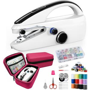 Handheld Sewing Machine, Two-Speed Portable Mini Sewing Machine for Beginners, Electric Handheld Sewing Machine with Red Case & Accessories. DIY Home & Travel Sewing kit for adults.White