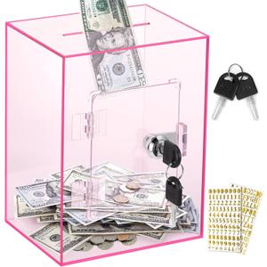 X-Large Piggy Bank for Adults Kids, Vcertcpl Acrylic Clear Piggy Bank with Key Money Saving Box for Cash Saving, Openable Adults Bank for Real Money Bank Coin Bank Change Jar (Pink)