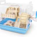 Cycodo 8 in 1 Acrylic Hamster Cage,2-Tier Dwarf Hamster Cage with Wooden Wheel & Hideout,Small Hamster Habitat with Accessories,Clear Pet Mice House(Blue,14" L*10" W*11" H)