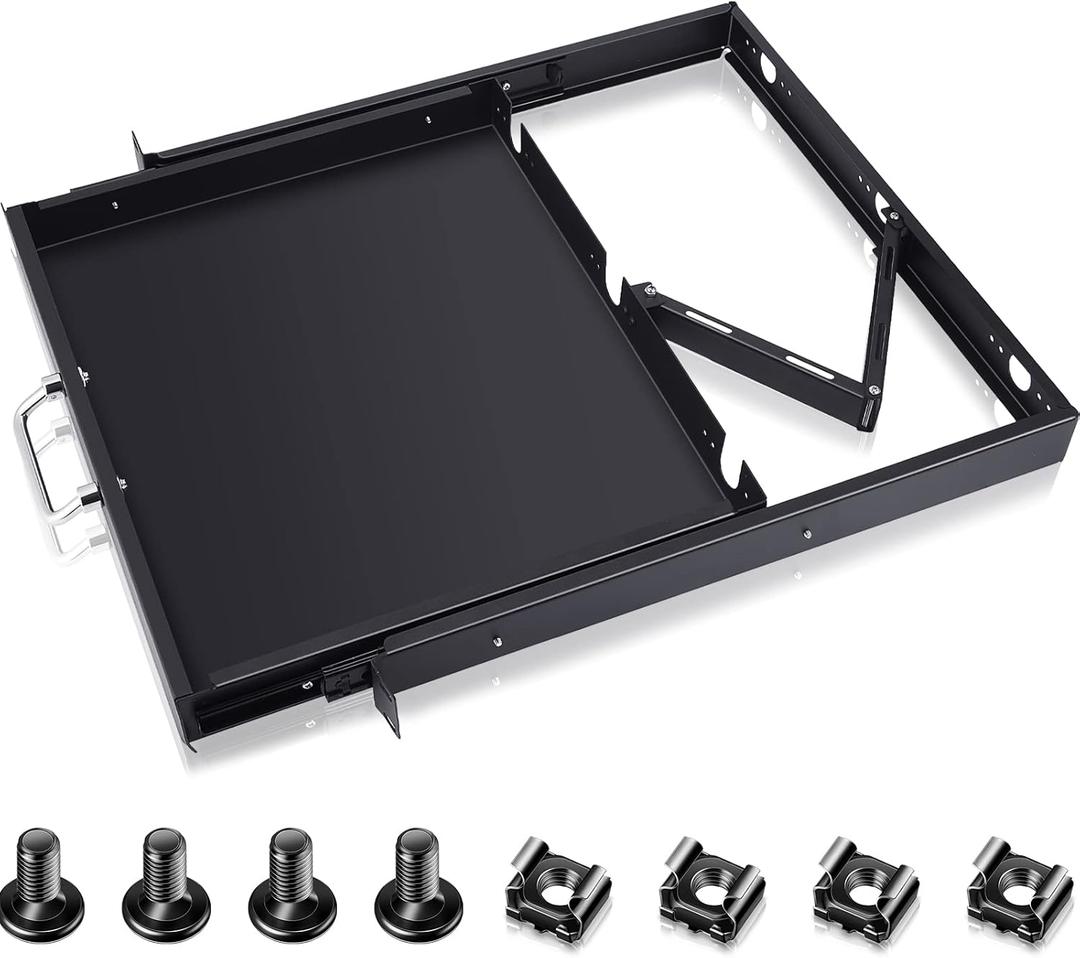 1U Rack Mount Sliding Keyboard Tray Cantilever Network Equipment Racks 19 Inch Cabinet Drawer Sliding Shelf for Server Data Music Studio Accessories, 19 x 17 x 1.75 inches