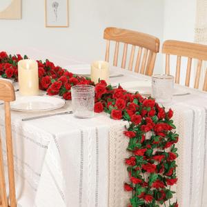 2pcs Artificial Flowers Garland 
Fake Red Roses Vines Silk Flowers Faux Plastic Outdoor Hanging Floral Ivy Garland Decoration for Wedding Arch Bedroom Home Wall Backdrop Room Decor