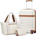 Kono 3-Piece Set 20in Expandable Carry-On Hardshell TSA Lock White, Carry-on travel set
