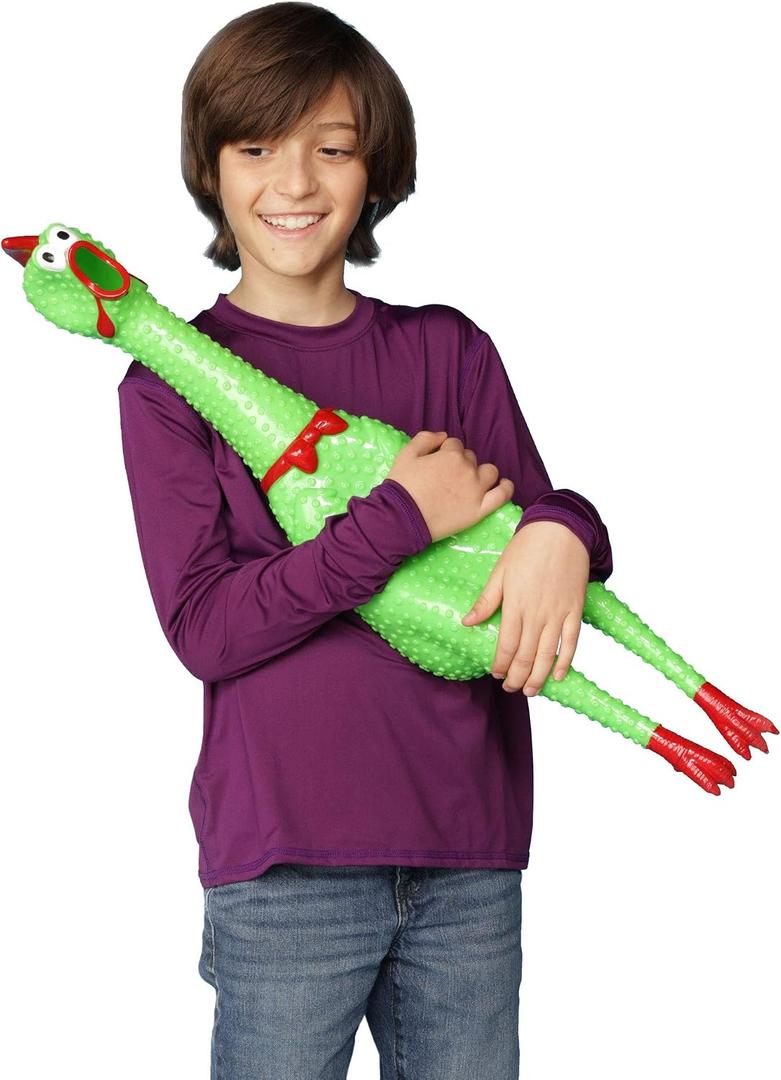 Crazy Huge Rubber Chicken - 29 Inch Giant Screaming Noise Makers for Parties, Pranks, Practical Jokes - Squeaks Up to 45 Seconds - Squawking Novelty Gag Gift Green