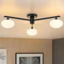 3-Light Mid Century Modern Ceiling Light 22.5" Black Semi Flush Mount Ceiling Light with Milk Glass Shade for Bedroom, Entryway, Hallway, Kitchen lsland, Dining Room & Living Room