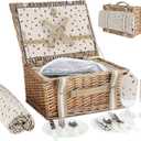 Willow Picnic Basket Set for 2 Persons with Large Insulated Cooler Bag and Waterproof Picnic Blanket, Wicker Picnic Hamper for Camping,Outdoor,Birthday