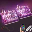 16 Acrylic Display Organizer with LED Light - 3 Tier Perfume Stand and Display Step Shelves Holder, Cologne Organizer for Men, Figures Stand, Porta Perfumes Para Tocador, Clear Riser, 2 Pack Stands