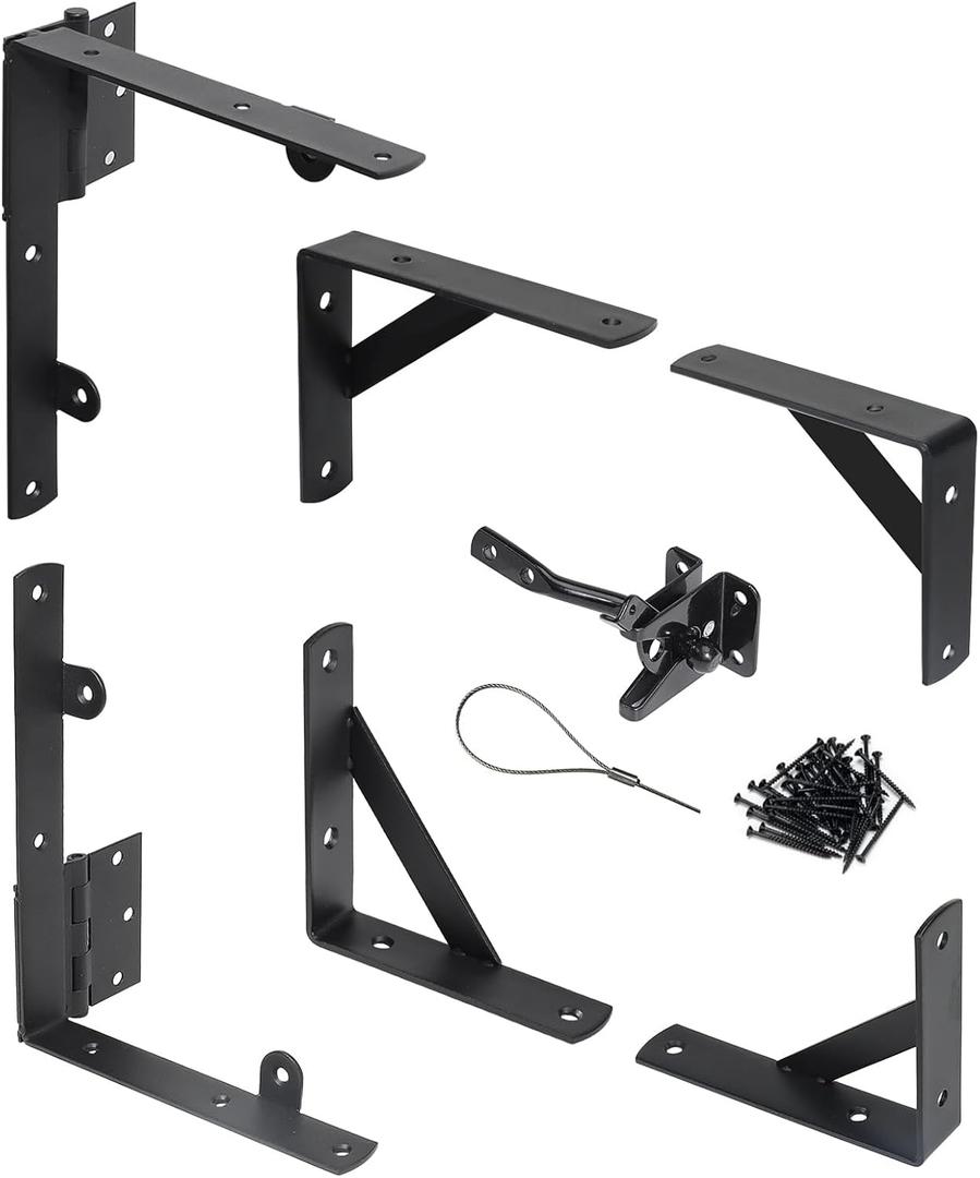 Gate Corner Brace Brackets Heavy Duty Anti Sag Gate Kit with Gate Latch for Wooden Fence Gate Hardware Kit (Single Door Set)