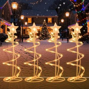HEISOK Spiral Christmas Tree Pathway Lights 4 Pack - Warm White Spiral Lighted Christmas Lights Waterproof - Plug in Collapsible Pathway Light for Outdoor Indoor Christmas Yard Decorations