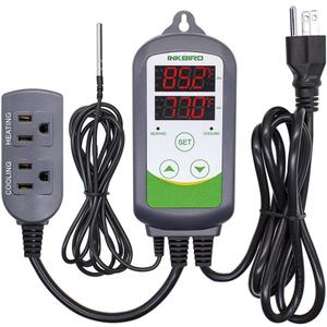 Inkbird ITC-308 Digital Temperature Controller Thermostat, 110V 10A 1100W 2-Stage Outlet with Heating and Cooling Mode for Carboy Homebrew Fermenter Greenhouse Terrarium, Non-WiFi 