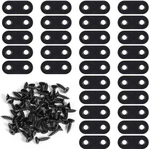 30 Pcs Flat Plate Straight Bracket Black Metal Brackets Mending Repair Plate Brace with 40Pcs Screws Stainless Steel Flat Brackets for Wood Furniture Shelves Repair