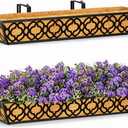 2 Pack 30 Inch Railing Planter Box with Coco Liner, Adjustable Metal Window Box Planter for Balcony Deck Fence, Hanging Flower Basket for Outdoor Garden, Black