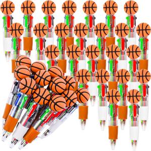 LiYiQ 25 Pcs Basketball Party Favor Multicolor Pen in One Cartoon Cute Fun 4-in-1 Cute Pens Bulk Kawaii Basketball Shape Cool Ballpoint Pens for Kids Fun Gifts