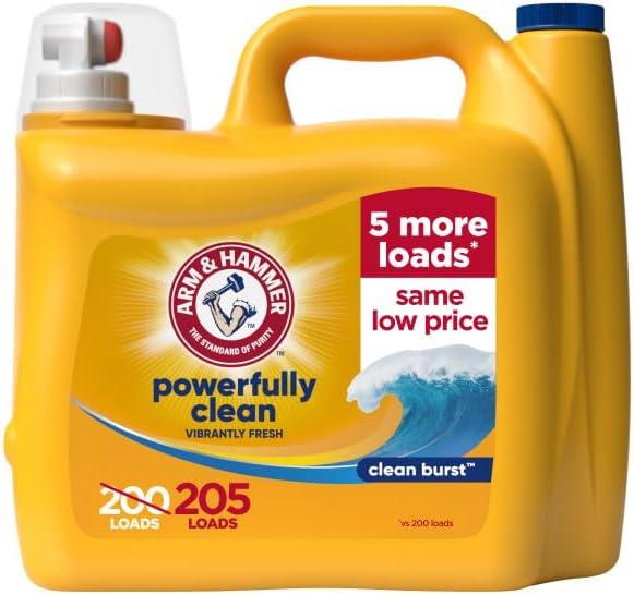 ARM & HAMMER Liquid Laundry Detergent, Powerfully Clean, Clean Burst Scent, More Loads, 205 Loads, 205 Fl Oz