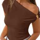 ZESICA Women's 2026 Summer Off Shoulder Tops Going Out Sexy Y2k Shirts Spring Cap Sleeve Ruched Asymmetrical Blouses Medium