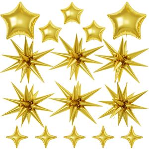 Gold Star Balloons, 22/18/10 Inch Foil Balloons, Four-Pointed Balloon for Women Men Birthday Graduation Celebration Wedding Baby Shower Decorations