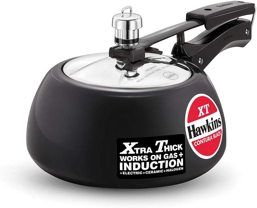 Hawkins Contura Black XT Pressure Cooker, Hard Anodised Inner Lid Cooker, Small Induction Cooker, Handi Cooker, Black CXT20 2 Litre