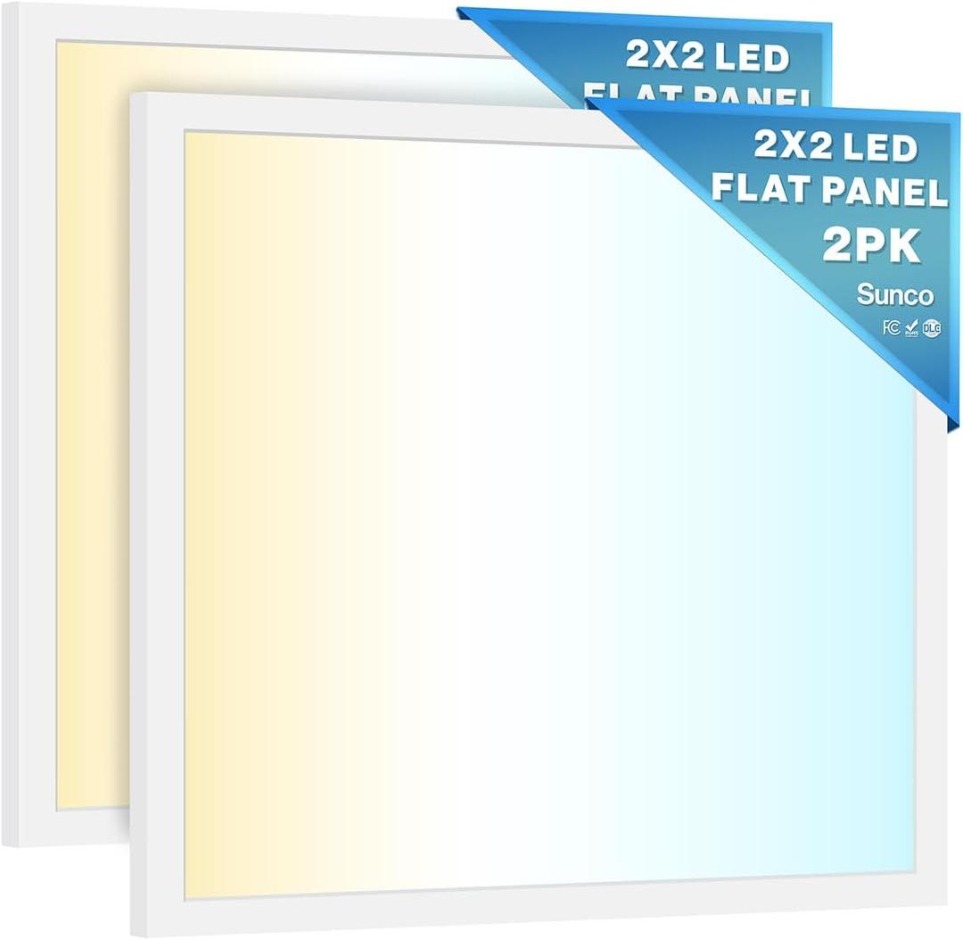 Sunco 2x2 LED Flat Panel Lights for Drop Ceiling, Troffer Replacement Light Fixture, 5200 LM, Selectable Features, 30W/35W/40W, 4000K/5000K/6000K, Dimmable (0-10V) ETL/DLC 2 Pack.
