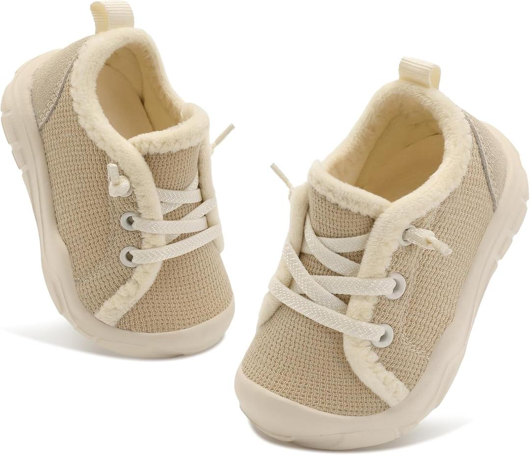 FEETCITY Toddler Boys Shoes Toddler Barefoot Shoes Kids Sneakers Tennis Shoe Slip On Baby Walking Shoe (Beige)