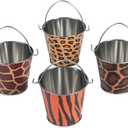 Fun Express Animal Print Safari Tin Pails (Set of 12) Party Supplies and Treat Favor Containers - VBS Vacation Bible School Supplies/Decor