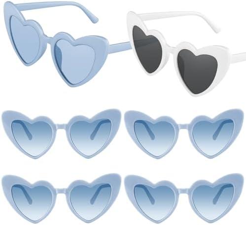Bouiexye 5 Pack Bachelorette Sunglasses Heart Shaped Sunglasses Vintage Heart Glasses for Women Wedding Party Decor