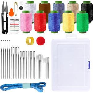 OGNWFUNK 49PCS Big Eye Steel Sewing Tool Set – Needle and Thread Repair Kit with Threader, Stainless Steel Hand Sewing Needles, Practical Sewing Kit for Adults, Home, DIY, and Travel Use