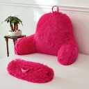 XeGe Fluffy Back Support Pillow Cover for Bed (No Filler), Faux Fur Backrest Pillow Case for Sitting in Bed, Furry Fuzzy Reading Pillow Cover for Adults Kids, Hot Pink