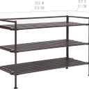 Seville Classics Sturdy Freestanding Storage Shelf for Bedroom, Closet, Entryway, Dorm Room Organizer Stackable Durable Metal Shoe Rack Espresso Slat, 3-Tier (NEW MODEL)