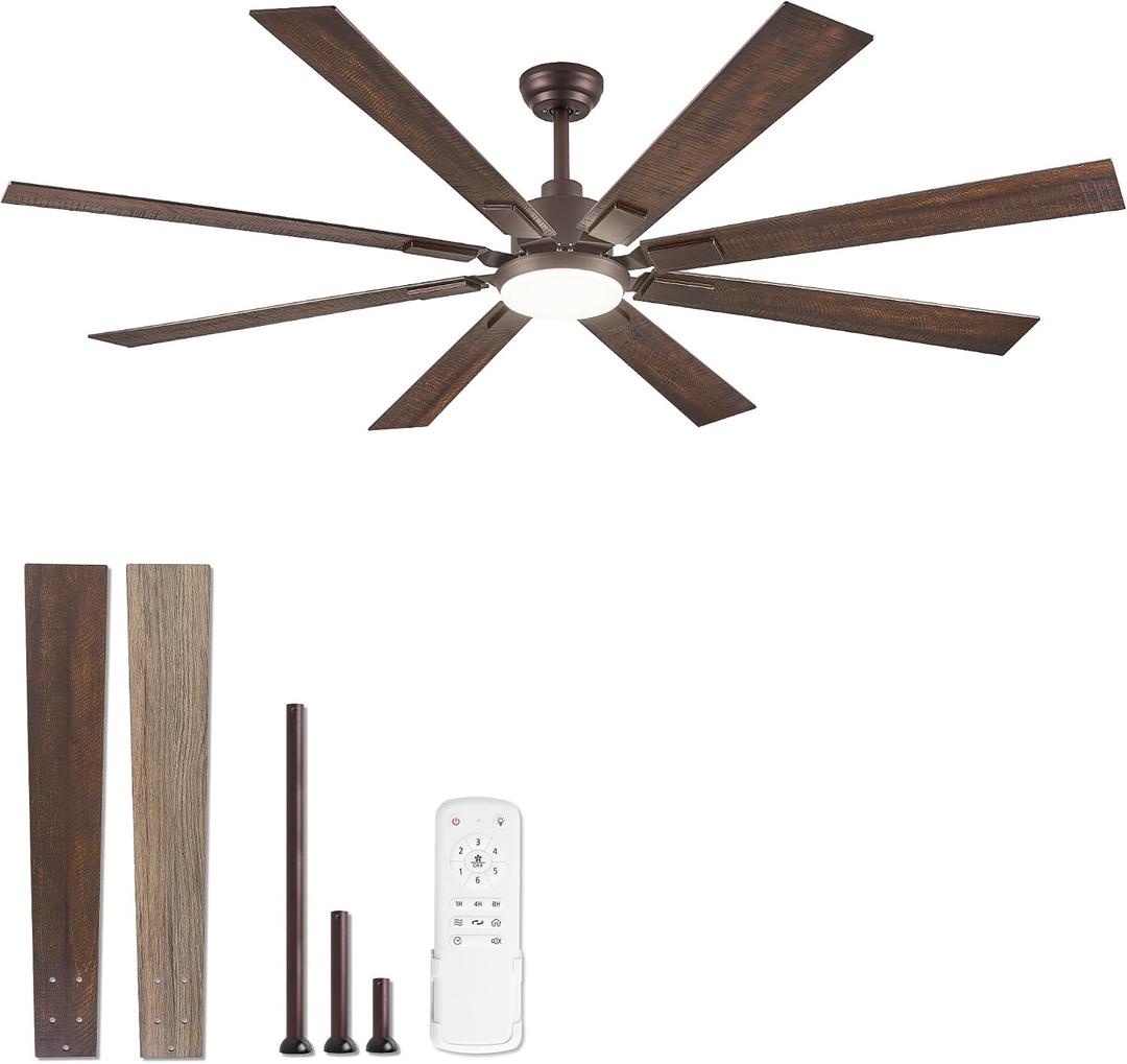 ZMISHIBO 72” Farmhouse Ceiling Fan with Light, Remote Control, Oil Bronze