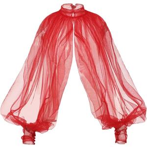 Women's Sexy Batwing Long Sleeves Sheer Shirt See Through Mock Neck Irregular Tops Front Back Split Shawl (Red)