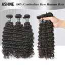 ASHINE Human Hair Bundle Deep Wave Unprocessed Cambodian Raw Hair 24 Inch, Flip Over Quick Weave Wet and Wave Bundles for Women Natural Black