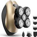 Electric Razor for Men, Head & Body Hair Shaver for Men, Cordless Rechargeable Wet/Dry Bald Head & Groin Waterproof Razor with Rotary Blades,Clippers, Beard Trimmer,Nose Trimmer, Brush (Golden)