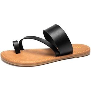 Women's Slide Sandals Slip On Flat Sandals Flip Flop Thong Sandals Casual Summer Shoes (7, Black)