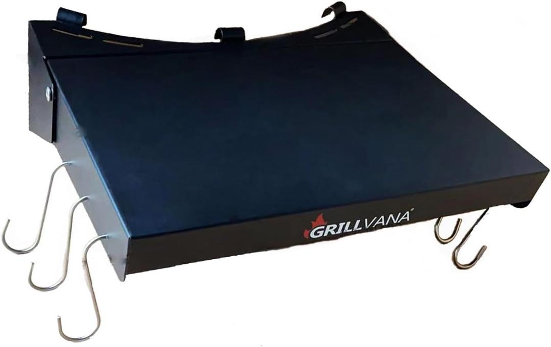 Kettle-Pro Foldable Side Table Shelf for Weber 22" Original and Master Touch Kettle Charcoal Grills |Kettle Grill Accessory with 6 Utensil Hangers