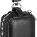 HARFINGTON Earbuds Cases, Earphone Case Holder, PU Leather Ear Buds Case Zipper Organizer Small with Mesh Pocket for USB Cable, Wireless Wired Earphones, Black