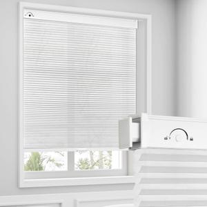 Joydeco No Tools No Drill Window Blinds for Indoor Windows, Blackout Shades Cellular Shades Cordless, No Drill Blinds for Windows, Window Shades for Home, Bedrooms, Doors (White, 28" W x 64" H)