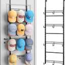 SWTYMIKI Over Door Hat Organizer - 4 Tier Metal Adjustable Wall Mounted Hat Rack with 12 Hooks Design, Hanging Baseball Cap Organizer Storage Holds up to 36 Caps for Door, Bedroom, Closet (Black)